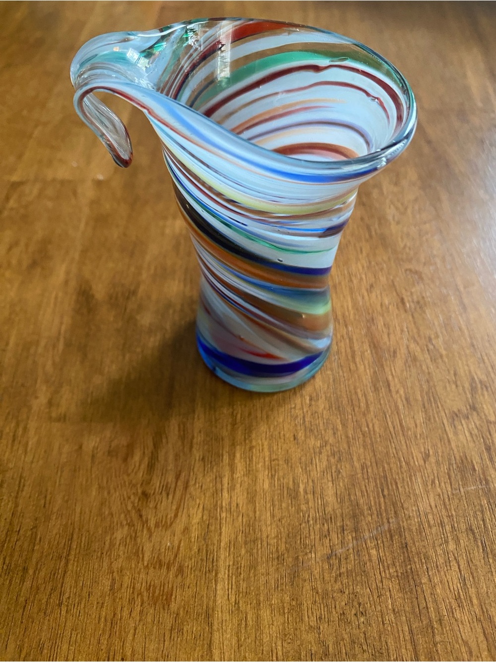 Vintage Hand Blown Art Glass Mini Pitcher Multicolor Rainbow Swirl Creamer